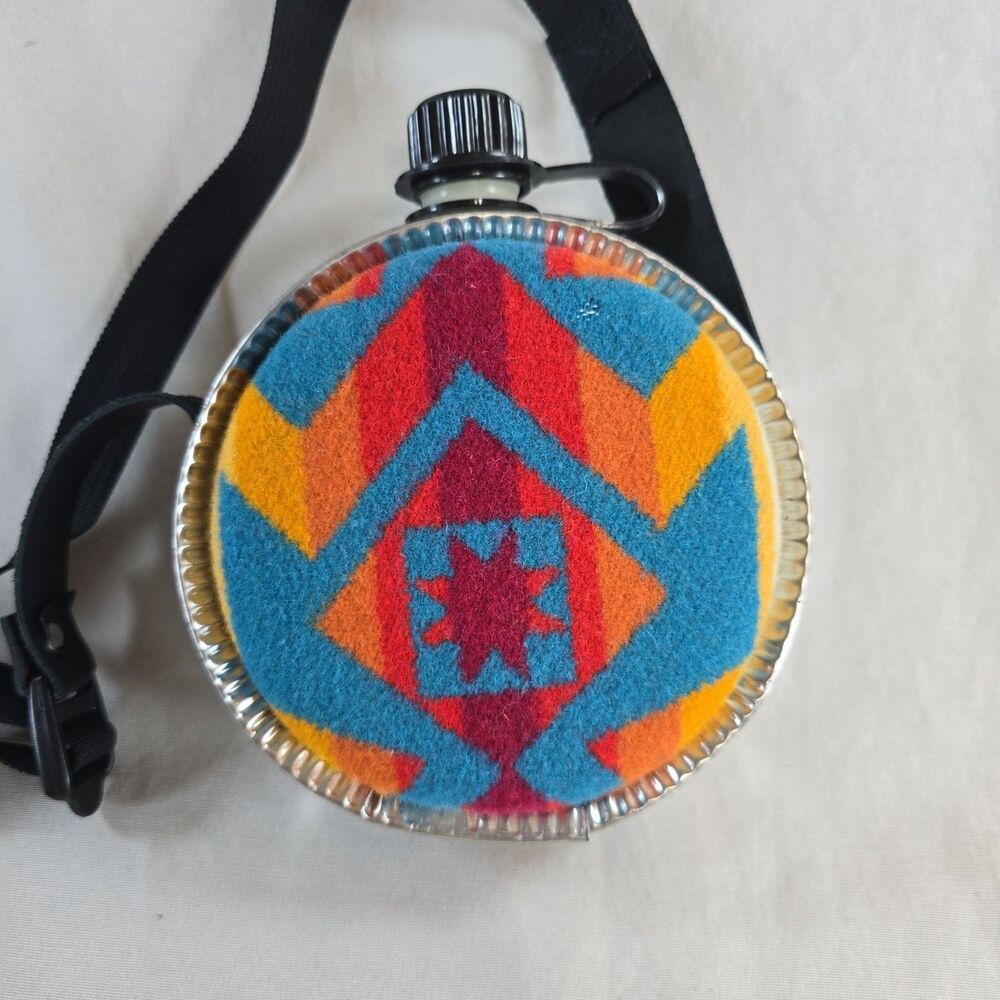 Project 20 oz Mini Canteen & Strap Aluminum Felt Fabric Southwest *Untested*